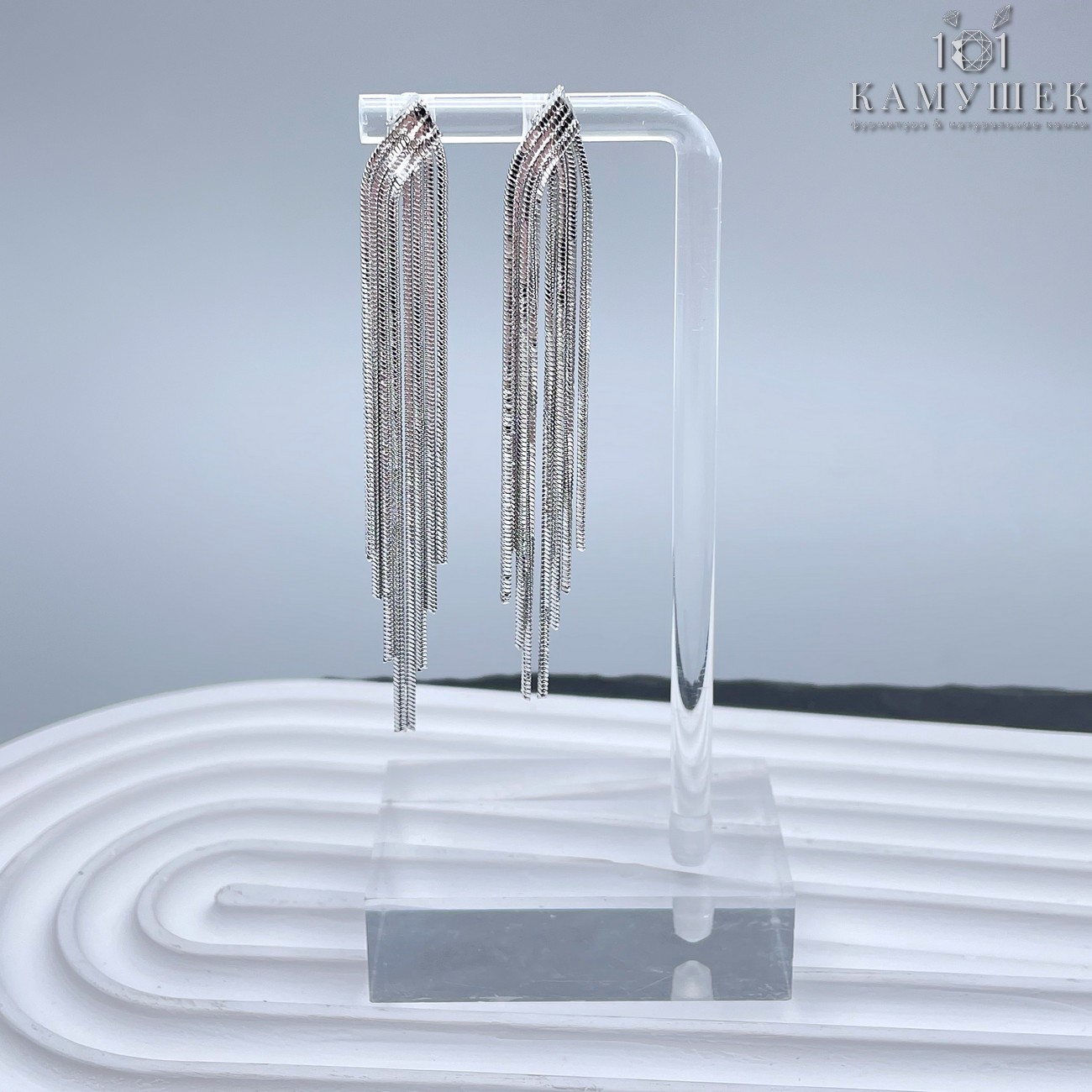 Пусеты шторки, цвет серебро 70*8,5 мм