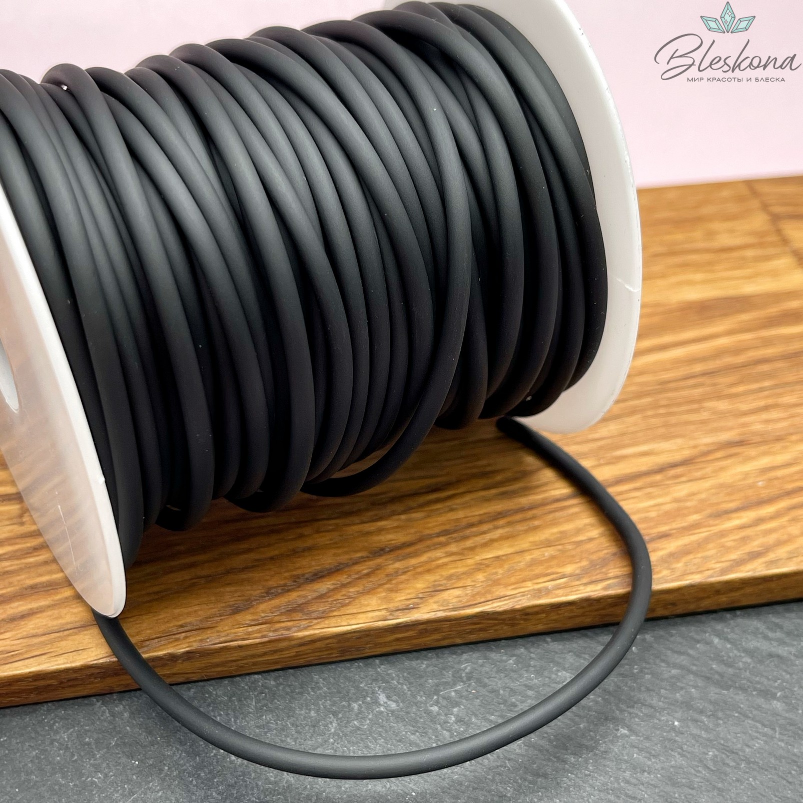 Каучуковый полый шнур, Цвет черный 3 мм