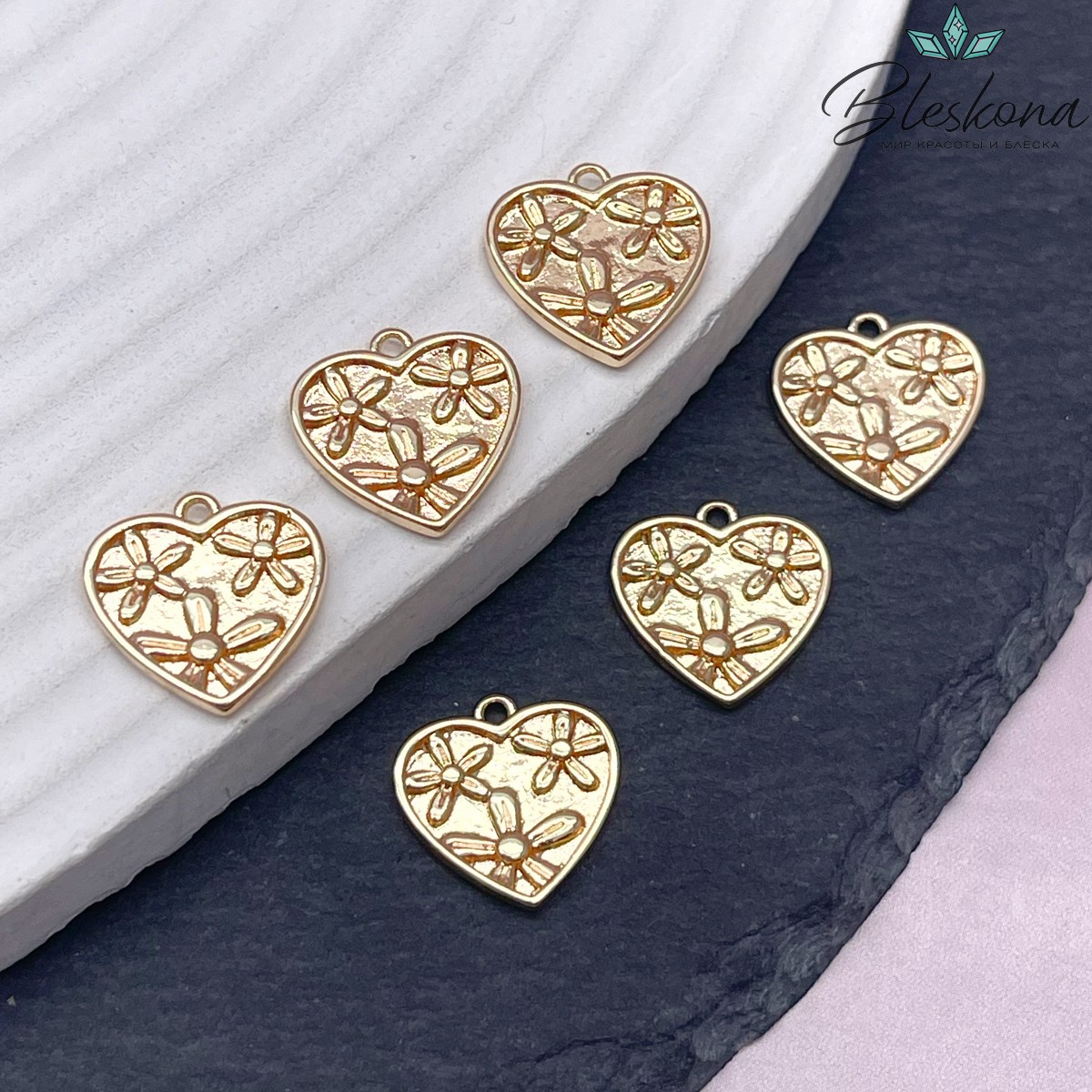 13,6мм Цвет золото, Подвеска Сердце цветы 