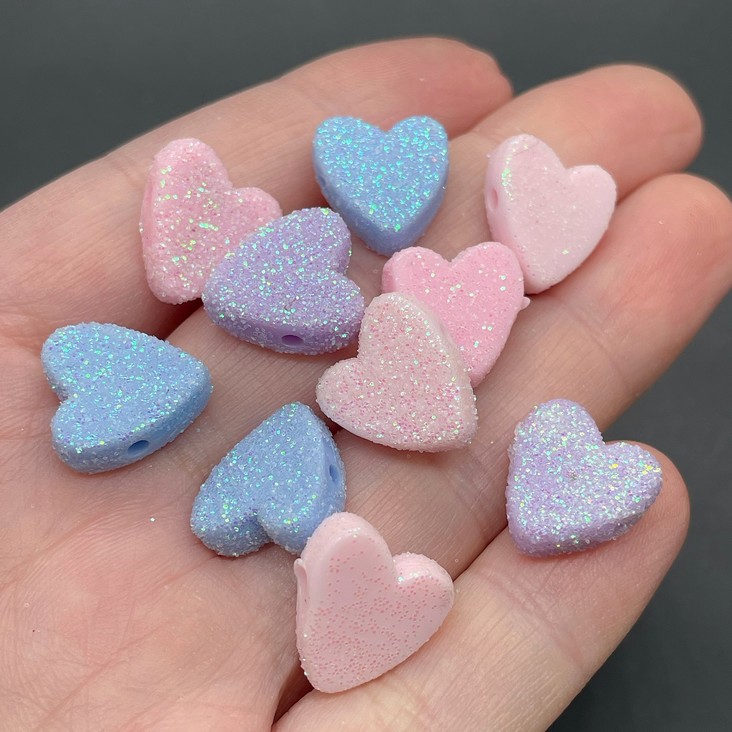 12,5*13 мм, Бусина сердце матовое с блестками микс уп.10 шт  