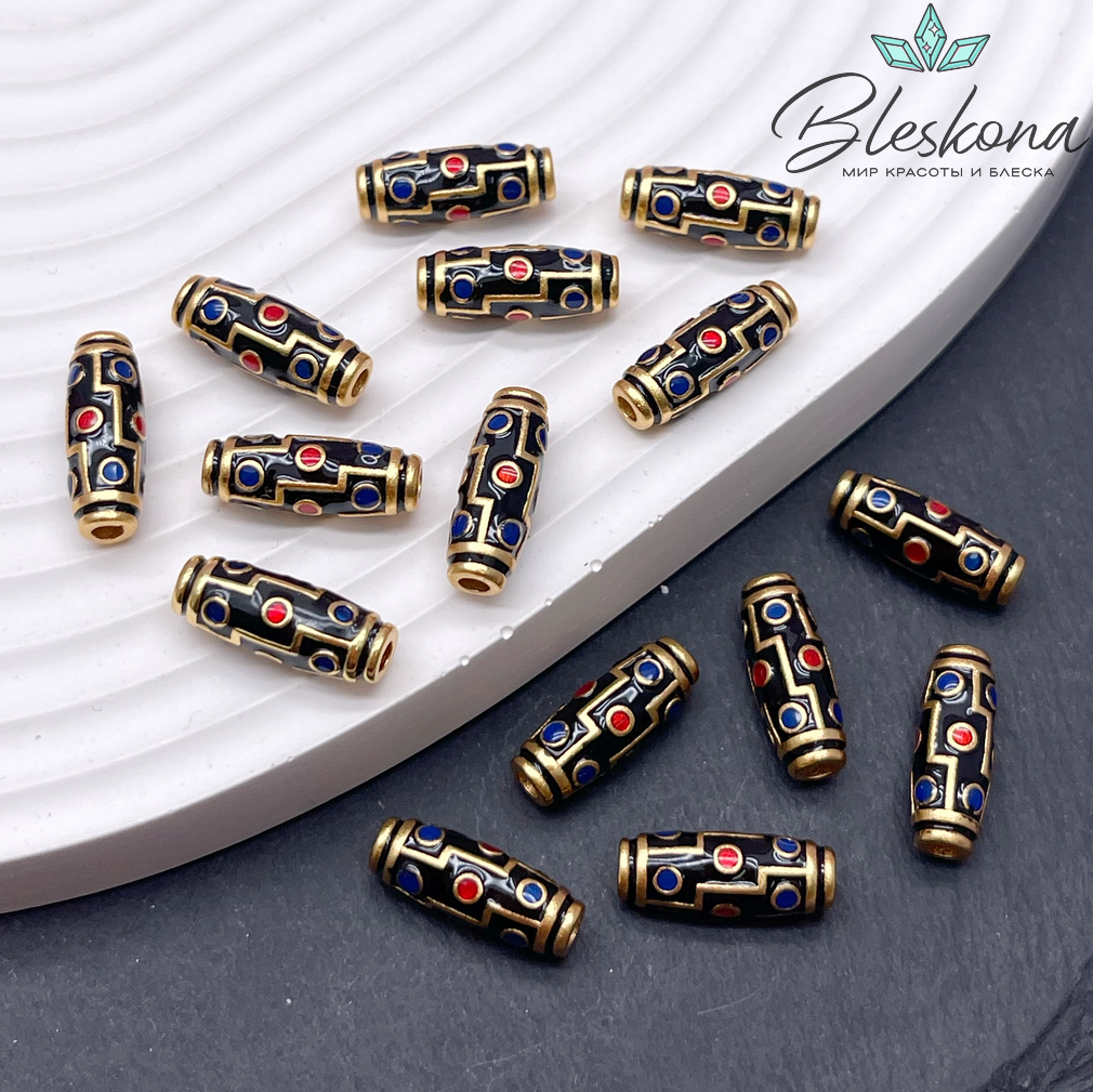 Бусина Дзи 12 глаз, Цвет золото черная эмаль