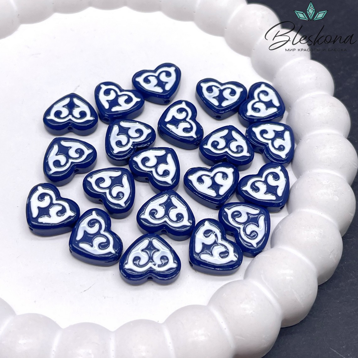 12*15 мм Бусина Этно сердце синее