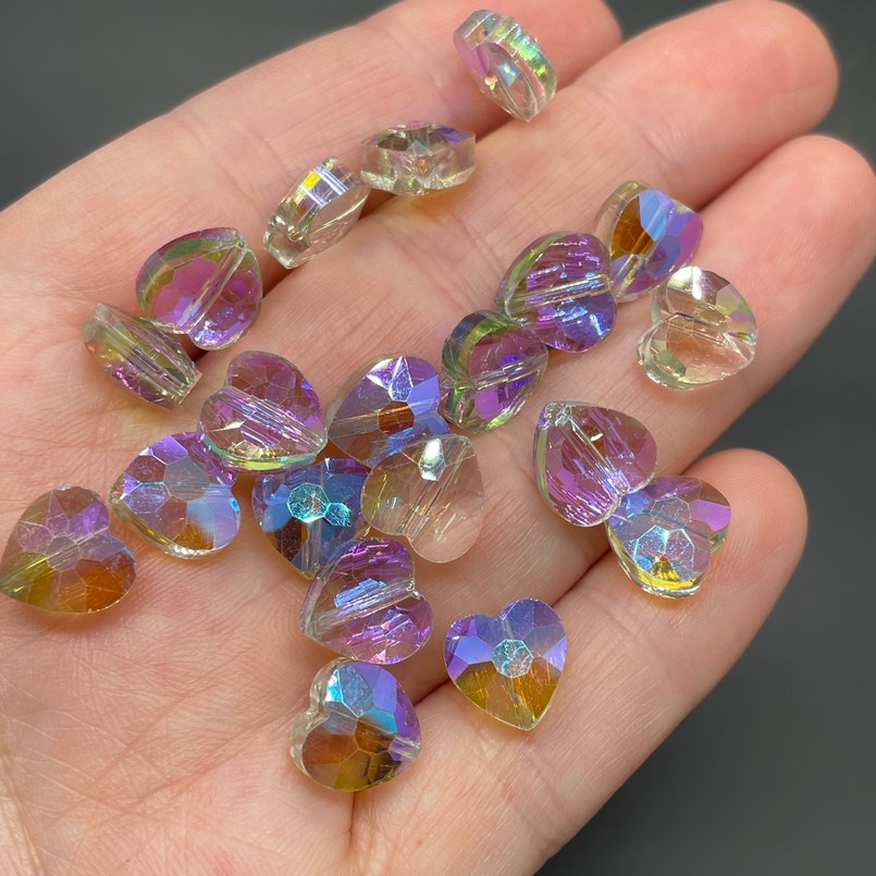 10 мм, Стекло Lux бусина сердце огр.фиолетово-зеленое уп.10шт