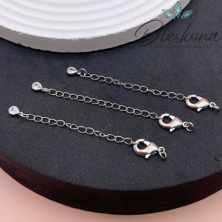 12мм Цвет серебро, Замок с цепью капля циркон