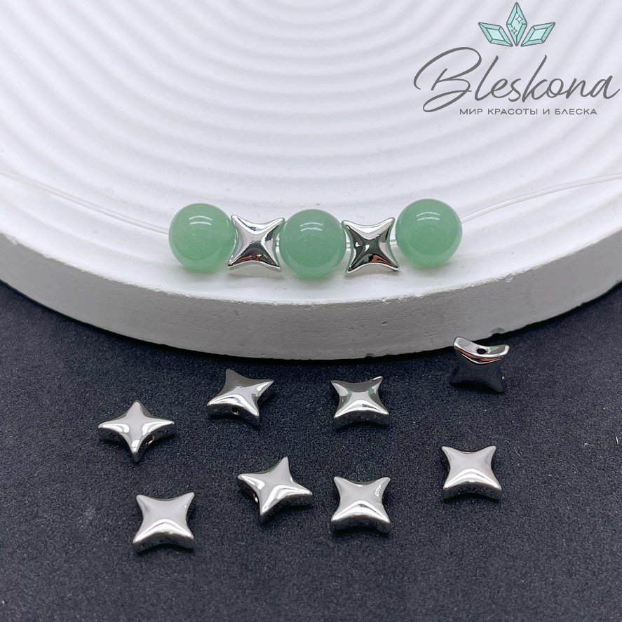 7 мм Цвет серебро, Бусина неровный квадрат 