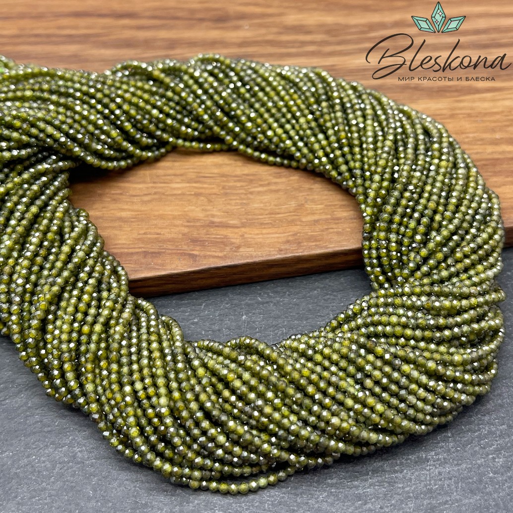 Циркон огранка темно-зеленый 2 мм (кубический цирконий, фианит) 