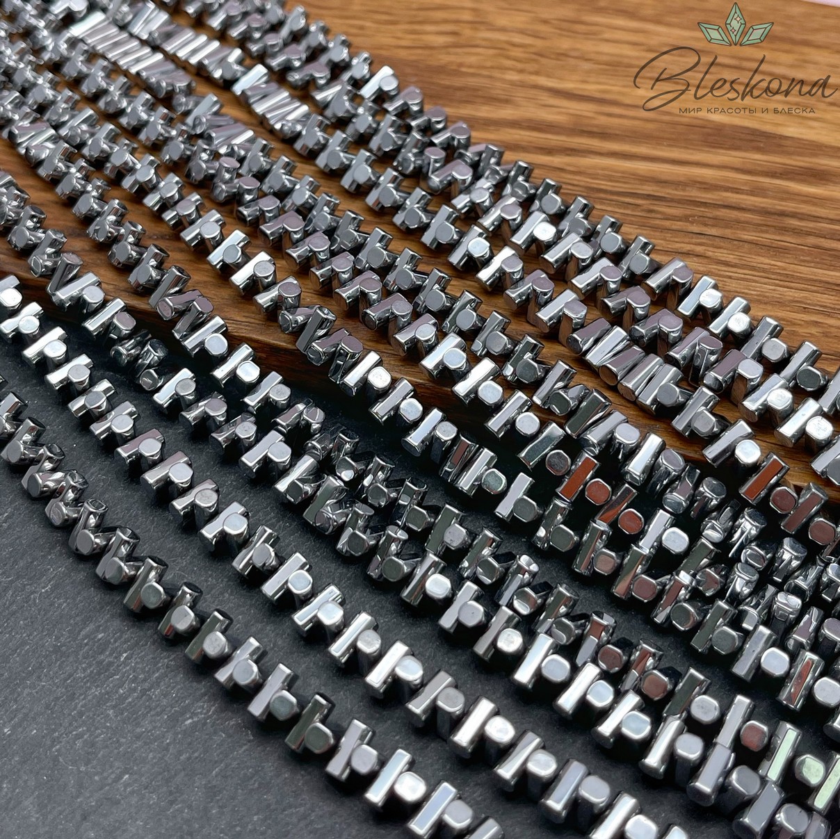 6,5*3мм Гематин имитация, цвет темное серебро, бруски