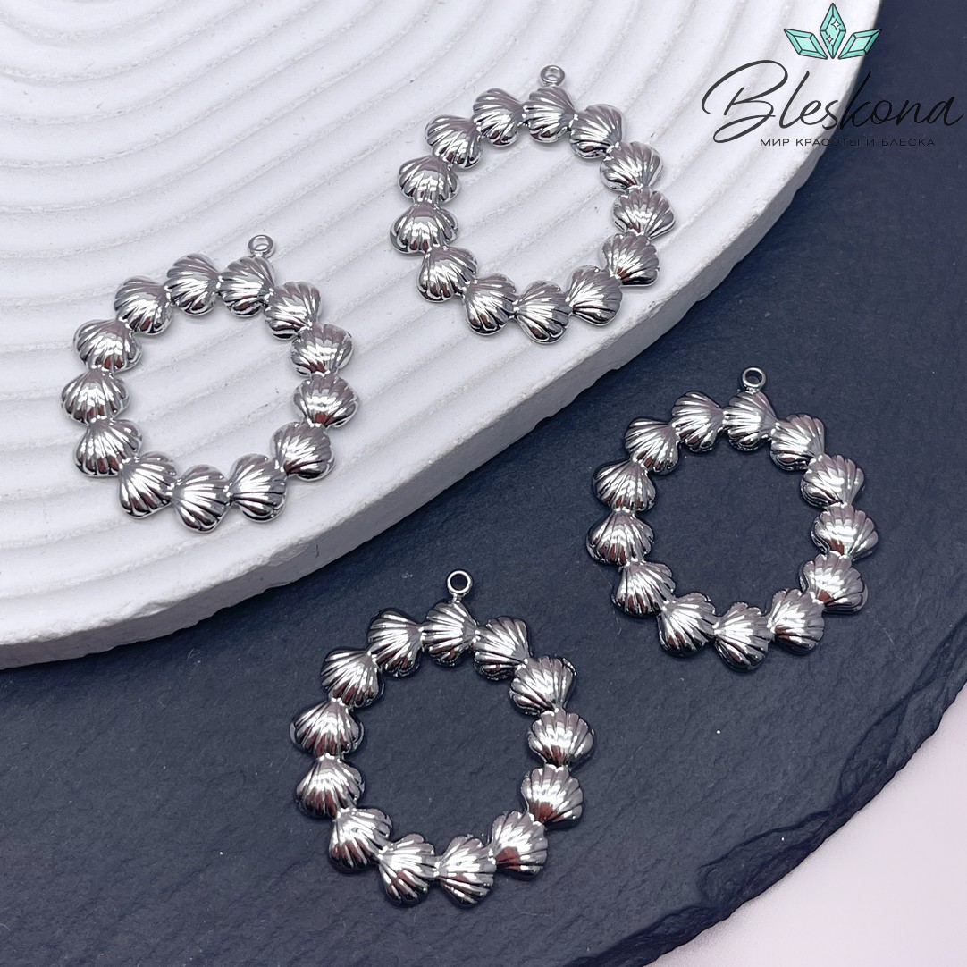 33,5*31 мм Цвет серебро, Подвеска круг из ракушек