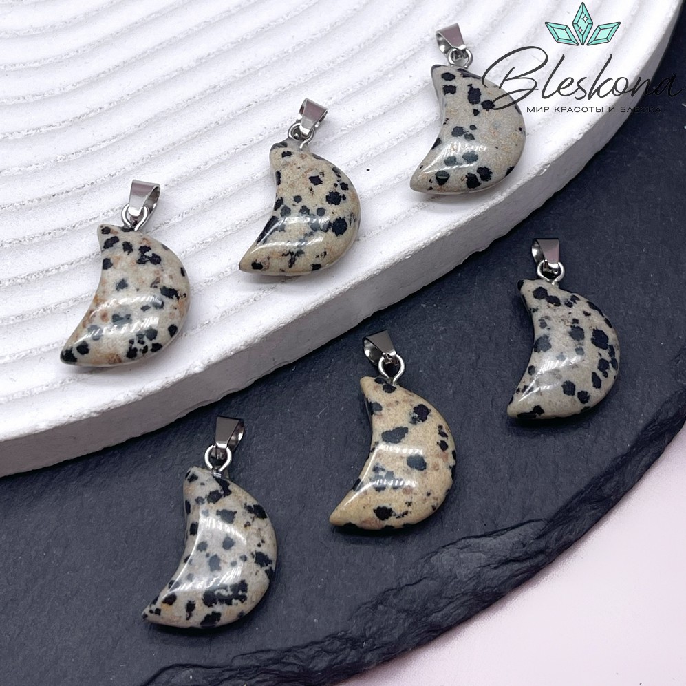 18*13 мм Цвет серебро, Подвеска полумесяц Далматиновая Яшма