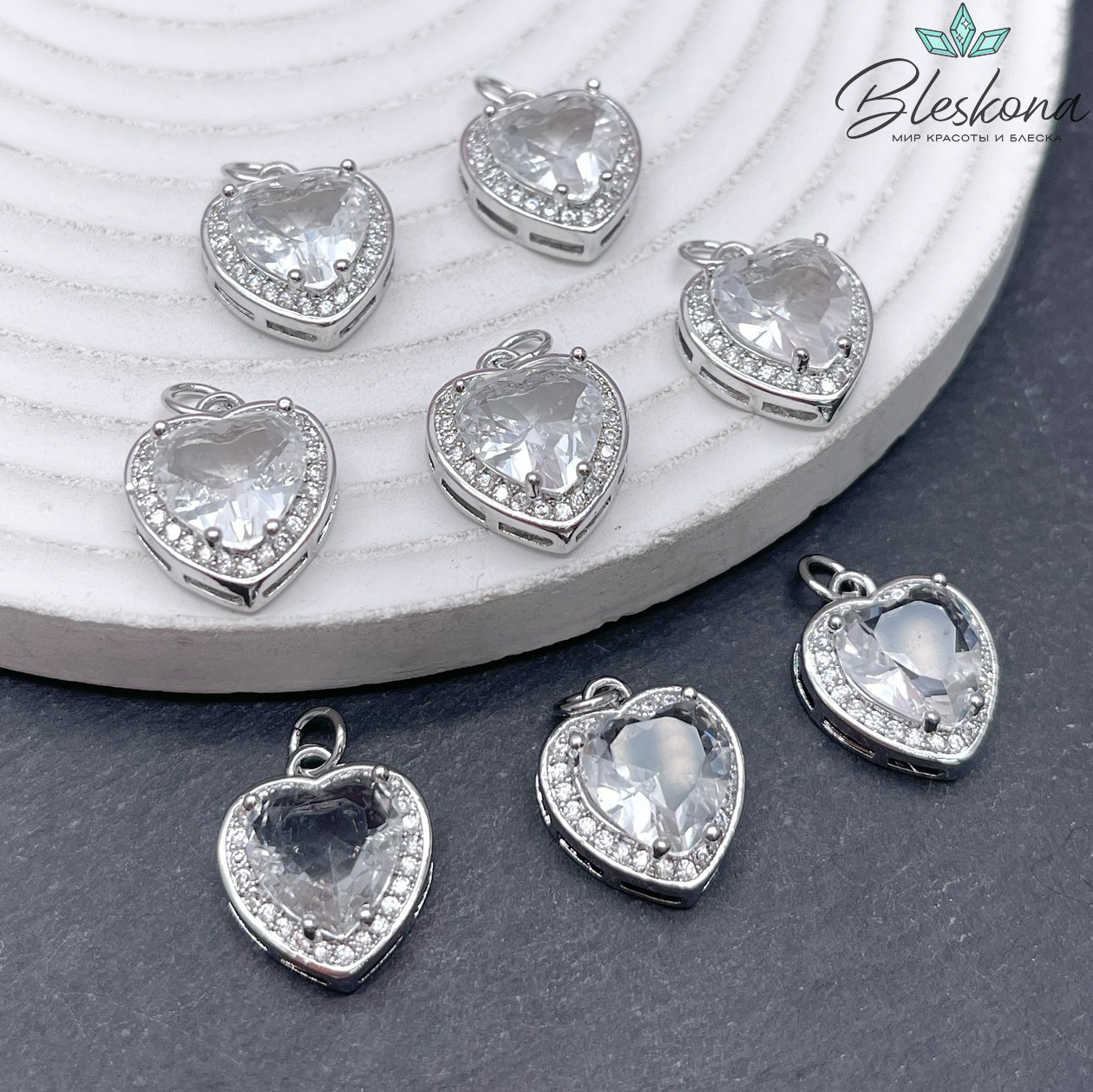 14*16мм Цвет серебро, Подвеска Сердце циркон 