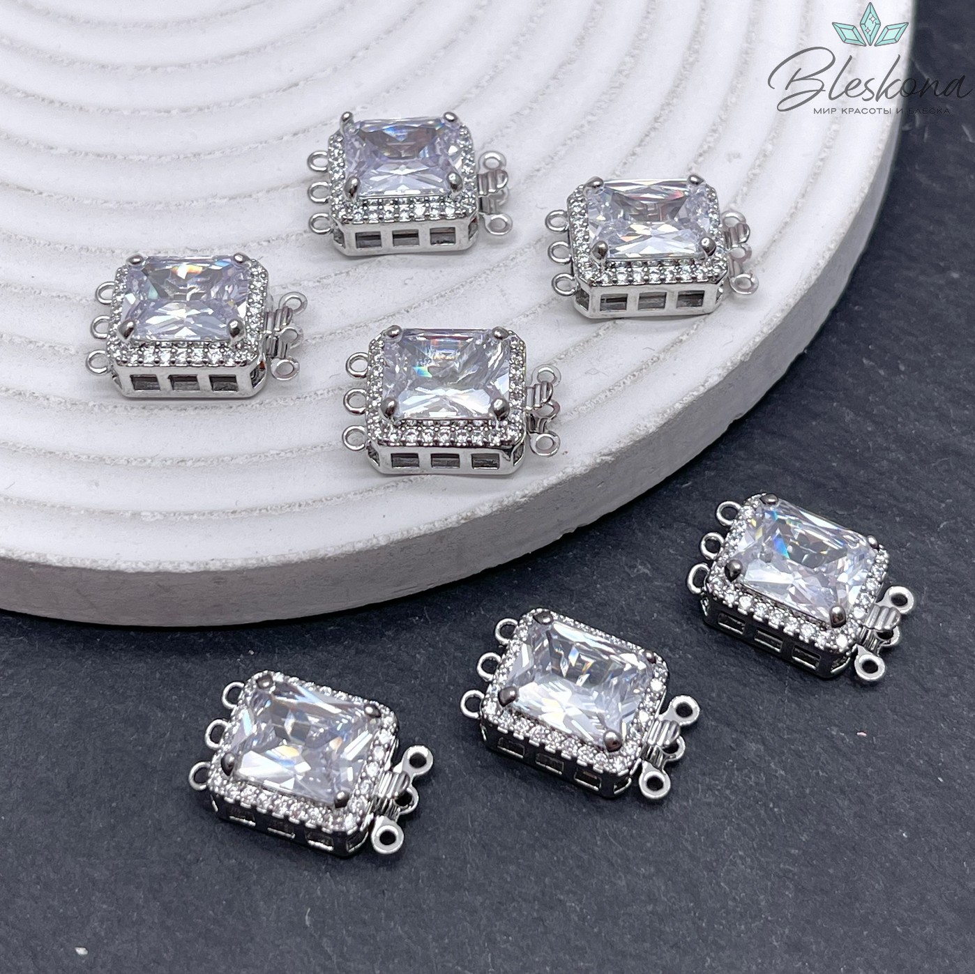 18*11мм Цвет серебро, Замок защелка большой циркон