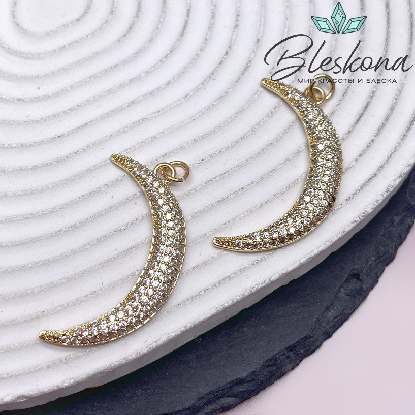 41,5*26 мм Цвет золото, Подвеска полумесяц с цирконами 
