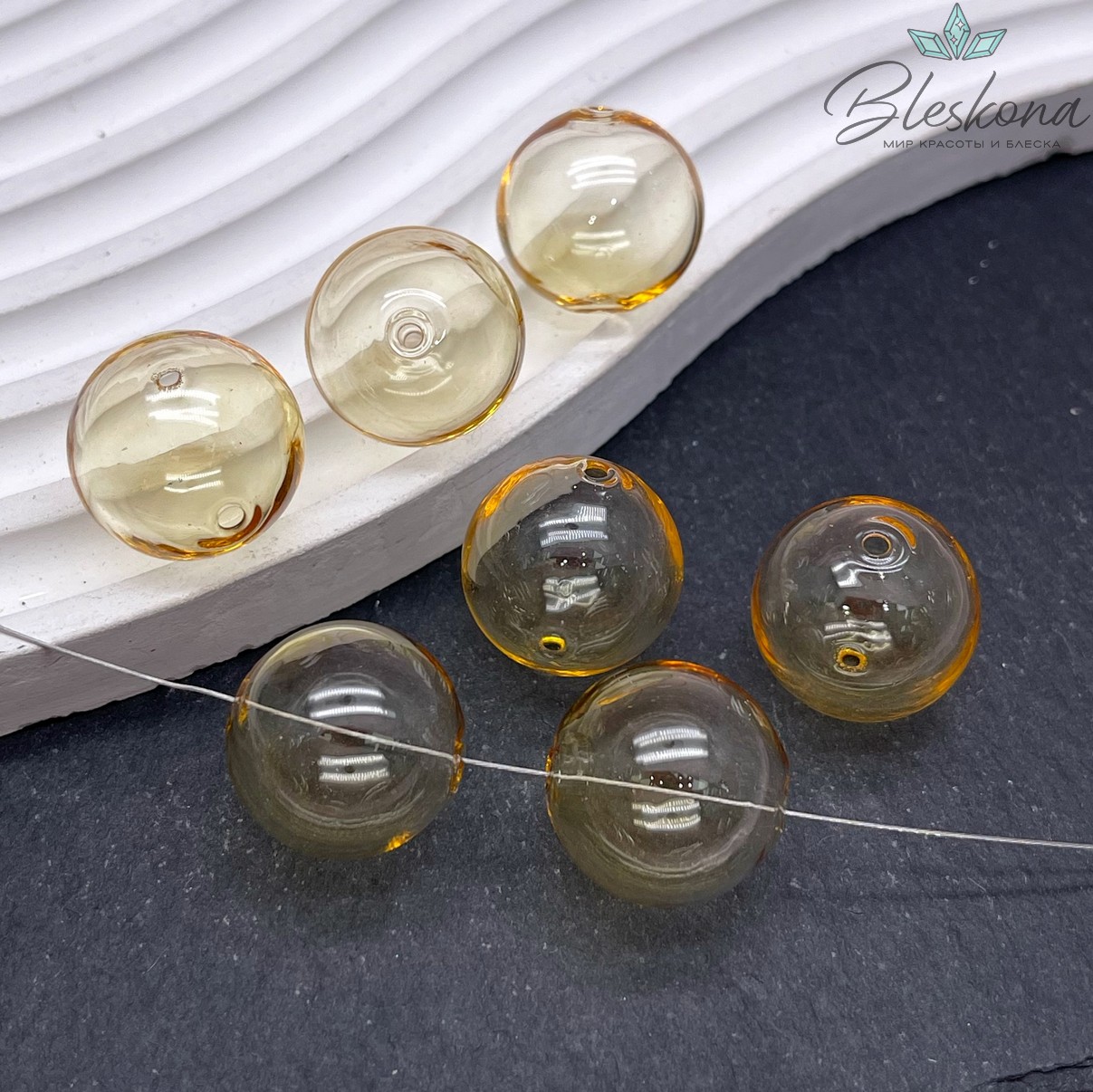 18 мм Бусина шар стекло желтое