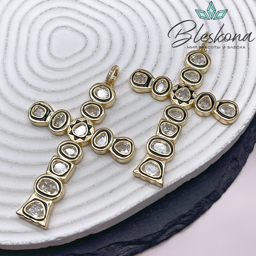 65,5*47 мм Цвет золото, Подвеска Крест фигурный с цирконами