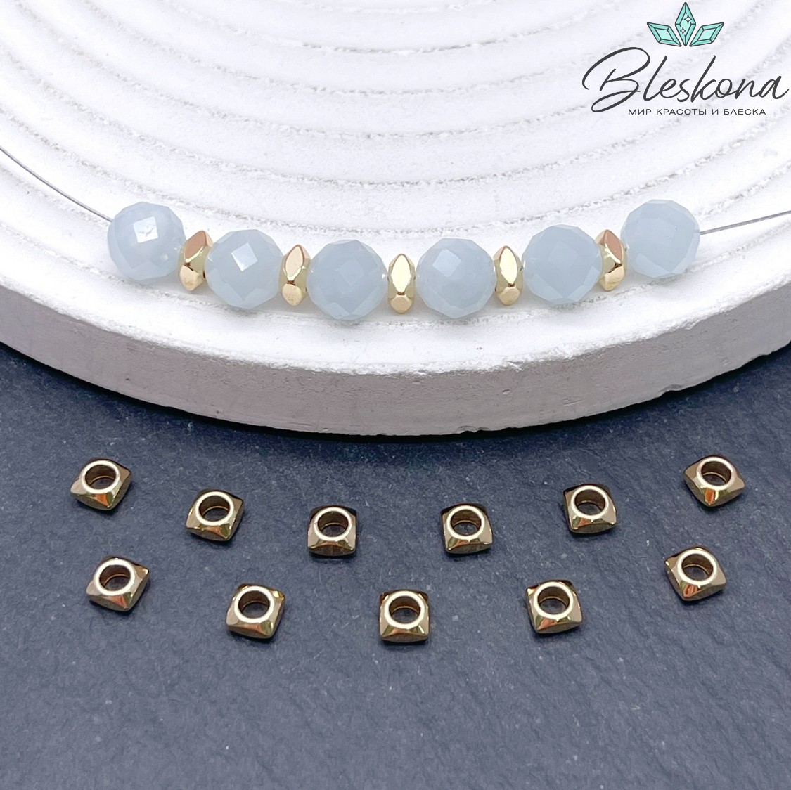 4*2 мм Цвет золото, Бусина-разделитель квадрат