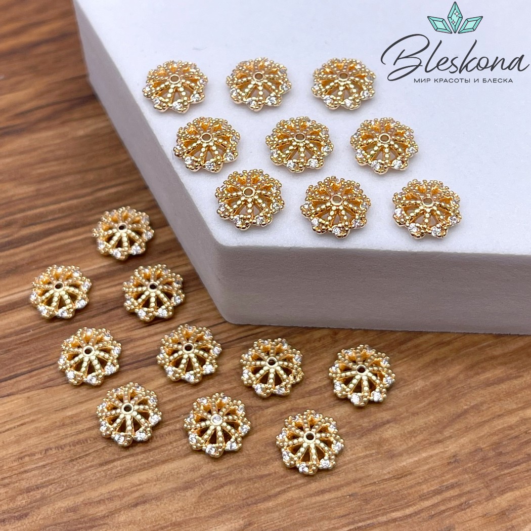 8*2,5 мм Цвет золото, Шапочка цветок с цирконами
