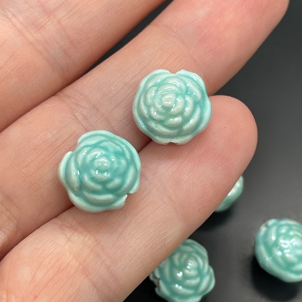 11 мм Бусина роза, керамика цвет бирюзовый