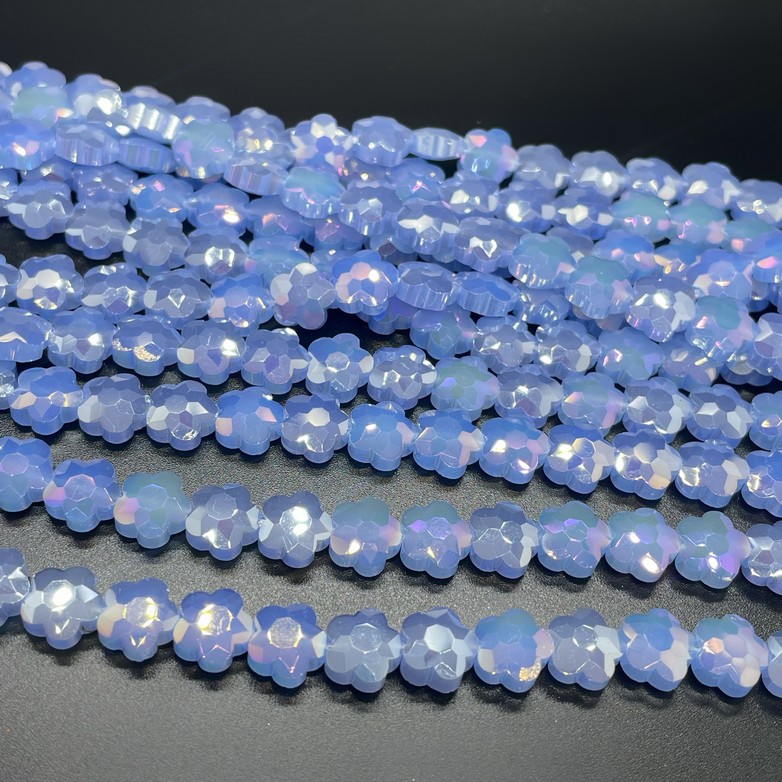 8 мм Стекло Lux, цветок, цвет голубой с фиолетовым переливом