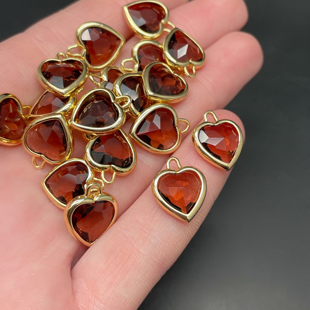 12 мм, Цвет золото, Подвеска сердце стекло бордо