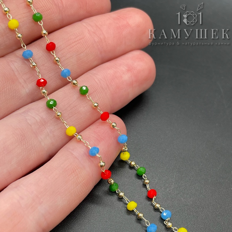 Цепь №162-1 цвет золото, бусины 3*2 мм