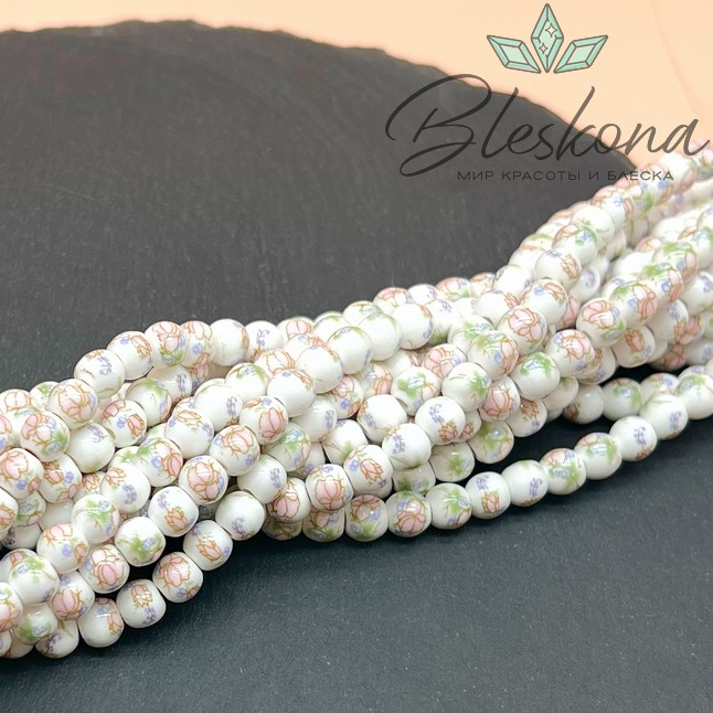 6 мм Керамика Бусина роспись гжель №6