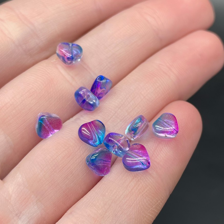 6,5 мм, Стекло сердце сине-фиолетовое  уп.10 шт 