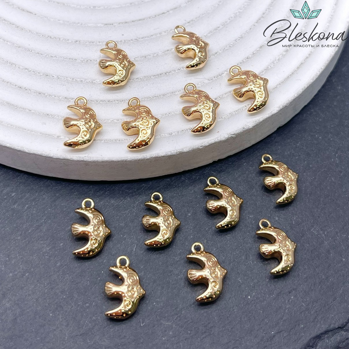 13*8,5 мм Цвет золото, Подвеска Ласточка узоры