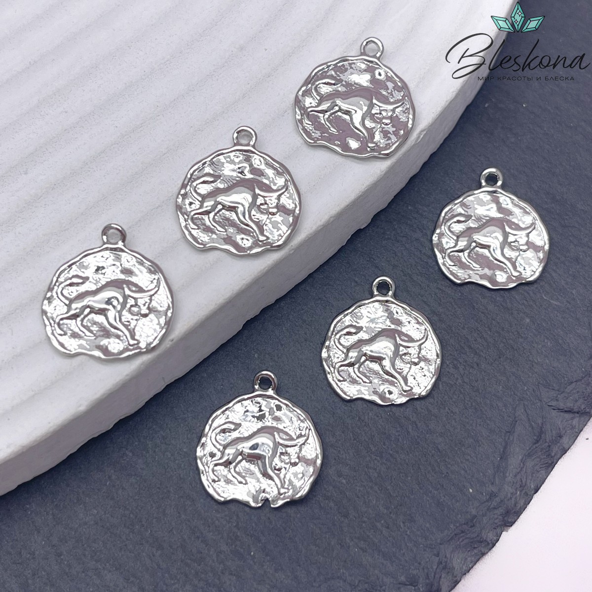 14 мм, цвет серебро, Подвеска Телец Р16683