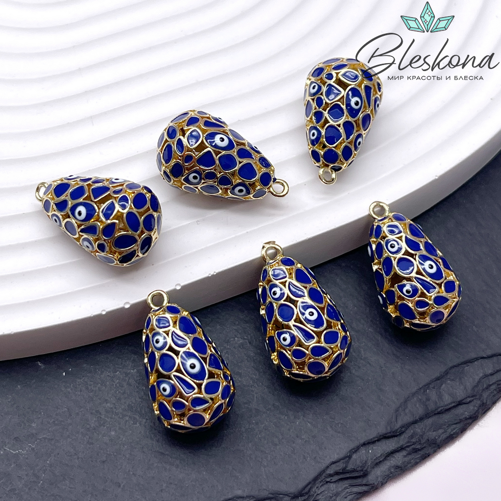 21,5*12 мм Цвет золото, Подвеска Капля глаза синяя эмаль