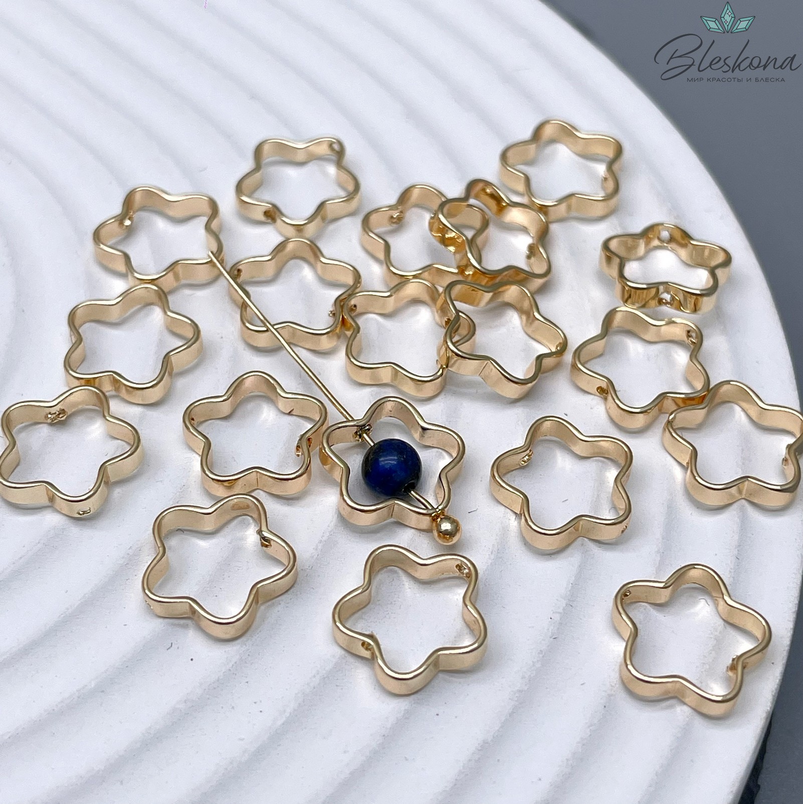 Кольцо бусина - коннектор цветок, цвет золото 10,3мм 