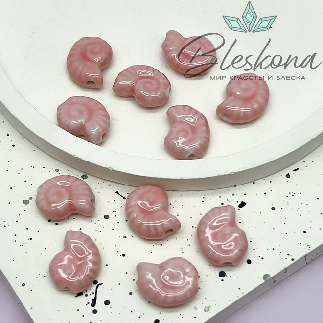 15*12 мм Бусина Аммонит, керамика цвет розовый