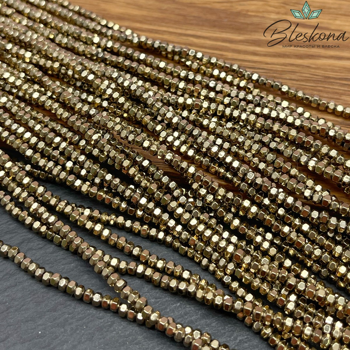 3*2 мм Гематин, цвет темное золото, многогранник имитация