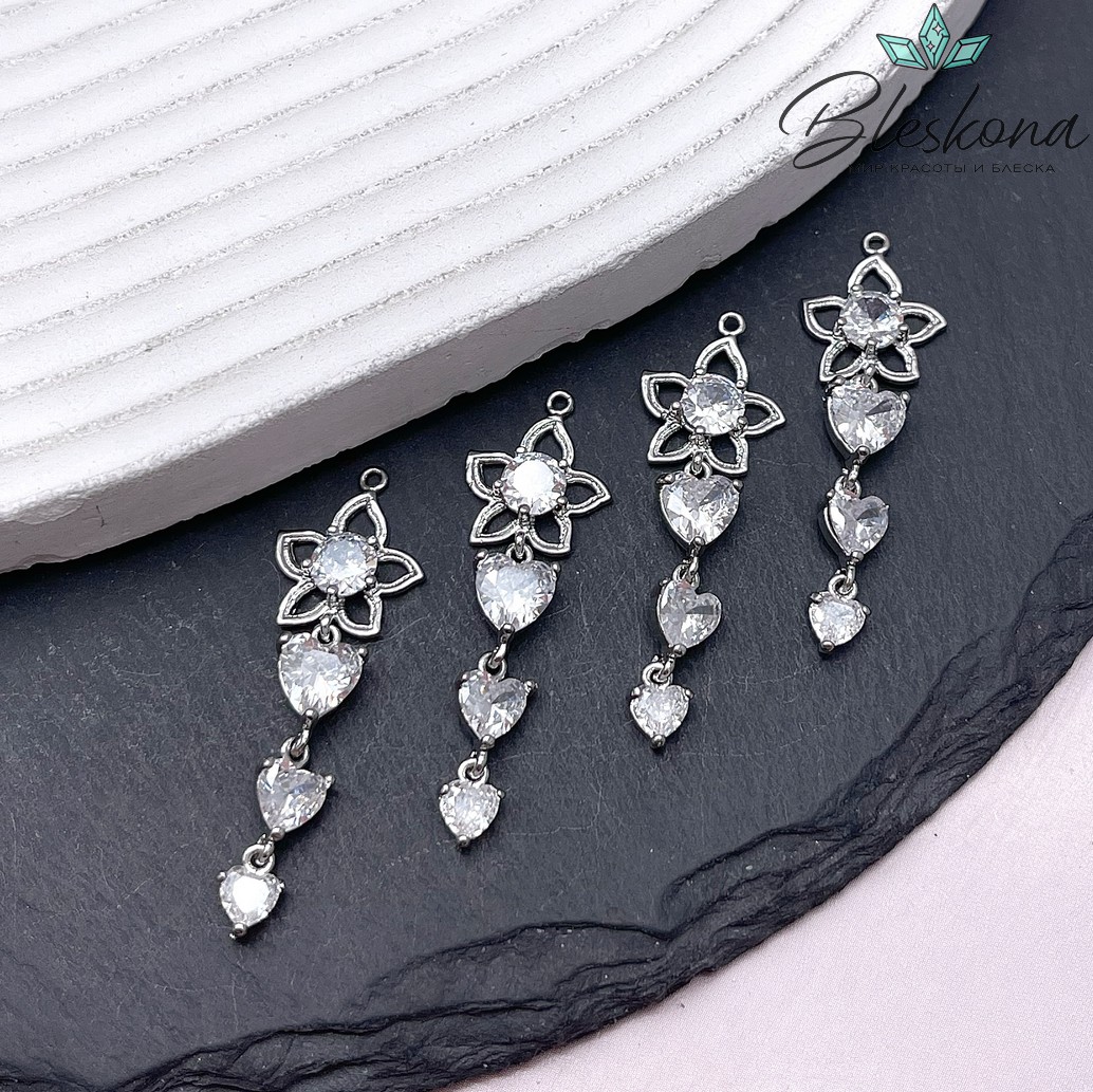 37 мм Цвет серебро, Подвеска цветок цепочка цирконы