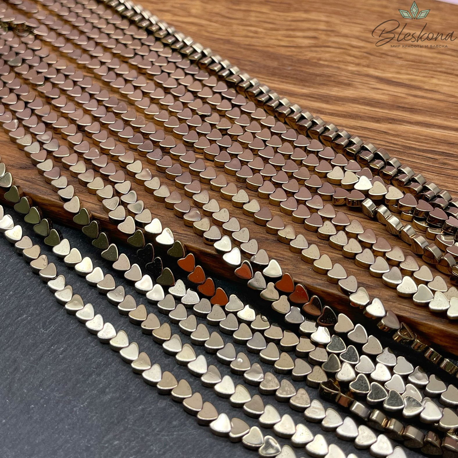 4 мм Гематин, цвет темное золото, сердце плоское имитация