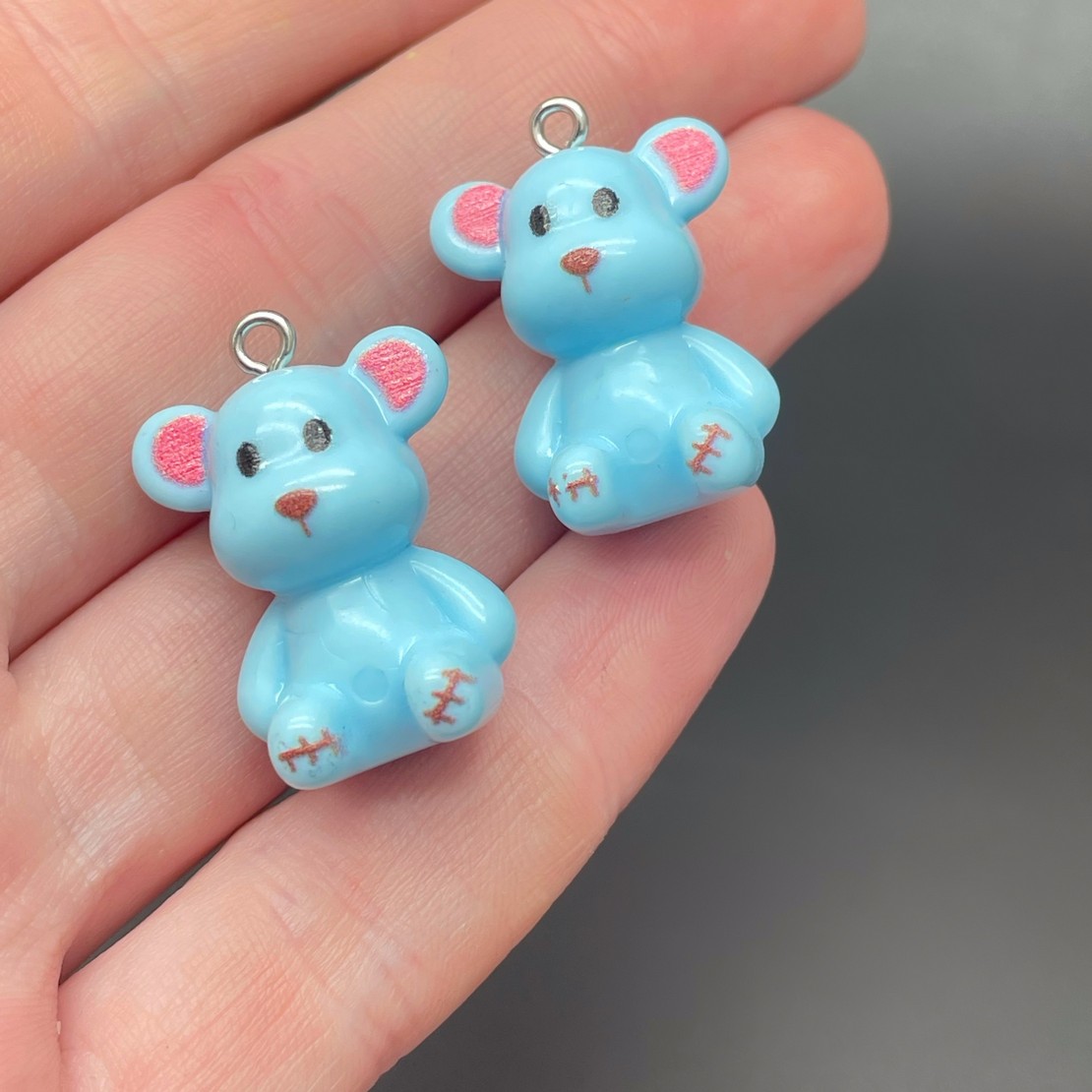10,5*22мм, Цвет серебро, Подвеска Мишка голубой
