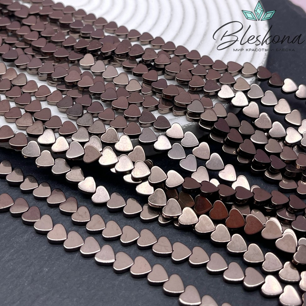 6 мм Гематин, цвет коричневый №1 (шоколадный), сердце плоское имитация