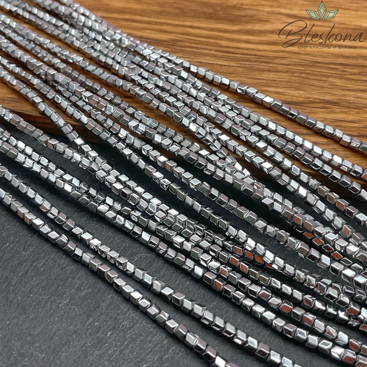 3 мм Гематин имитация, цвет темное серебро, геометрия