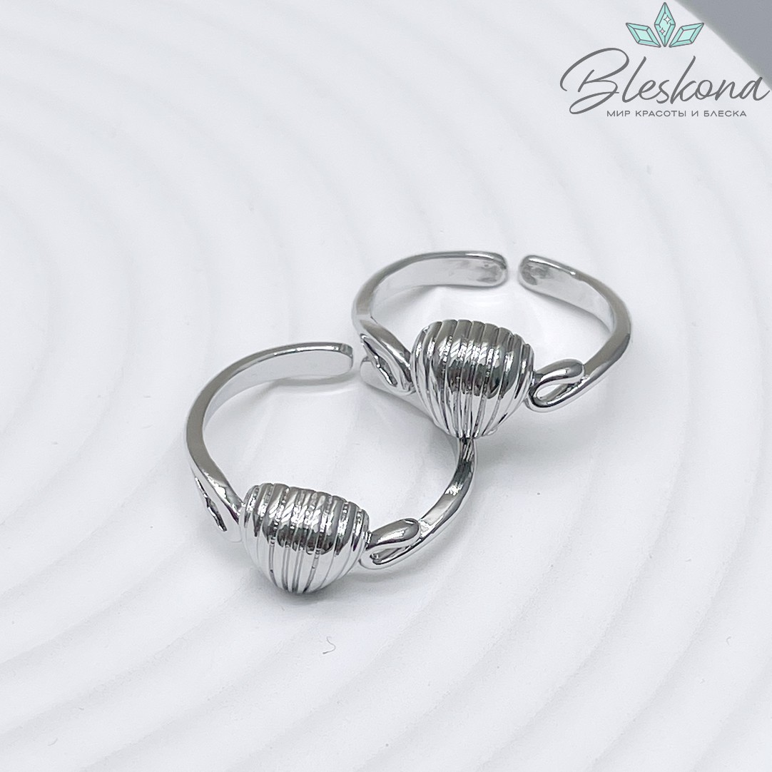 19 мм, цвет серебро, Кольцо безразмерное ракушка 