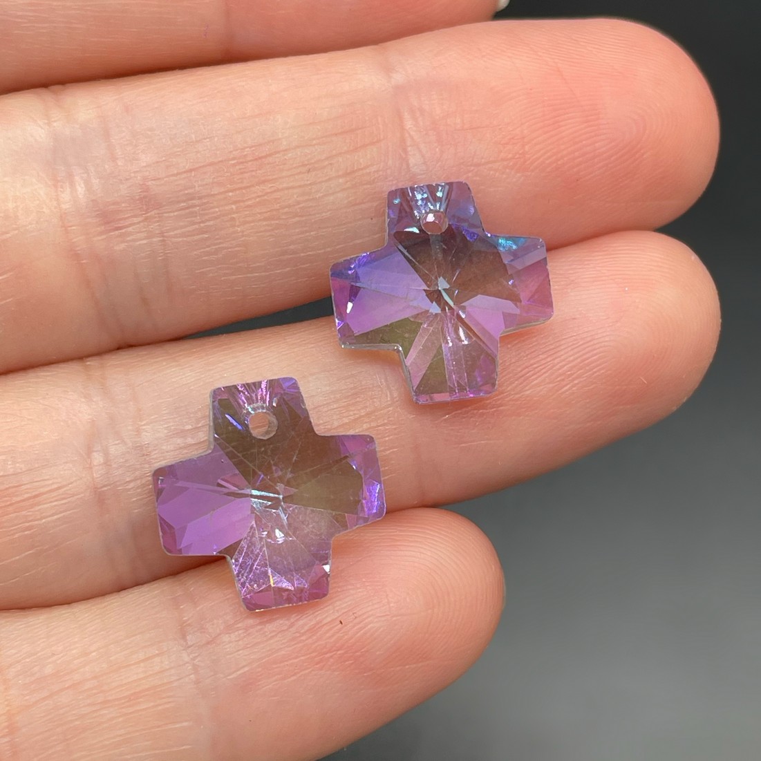 14 мм, Стекло Lux, Подвеска крест, цвет фиолетовый