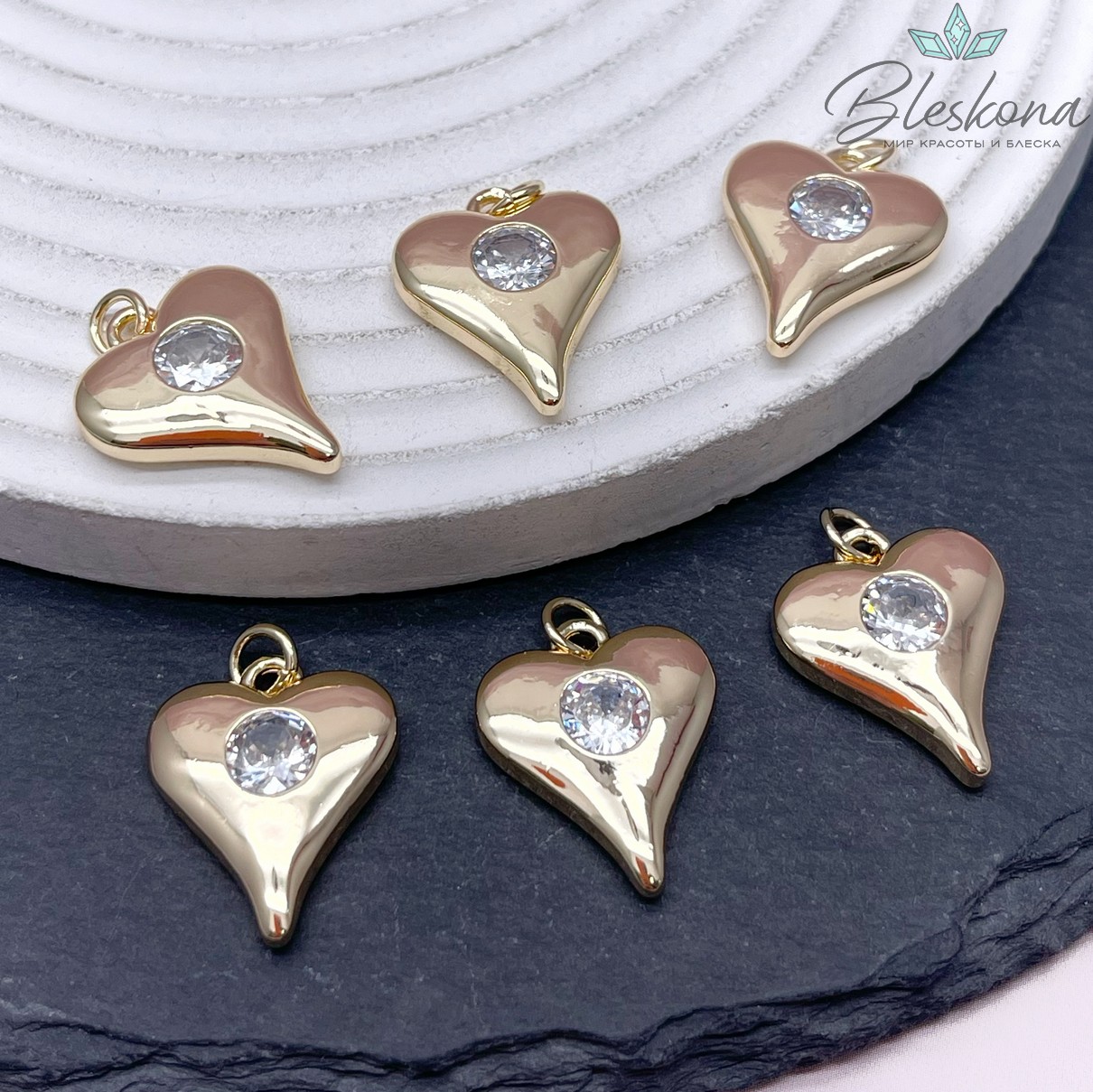 20*16 мм Цвет золото, Подвеска сердце циркон