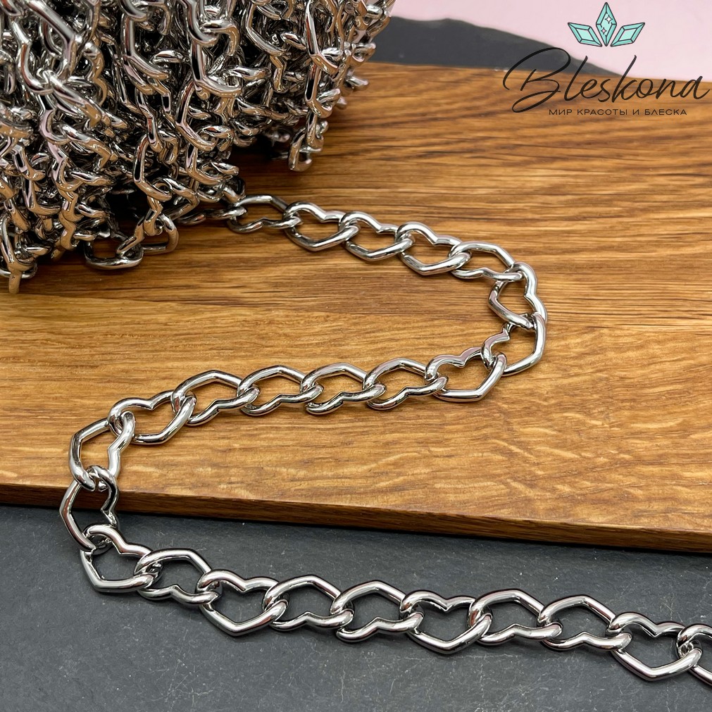 Цепь №128-3 цвет серебро, сердце 16*10 мм 