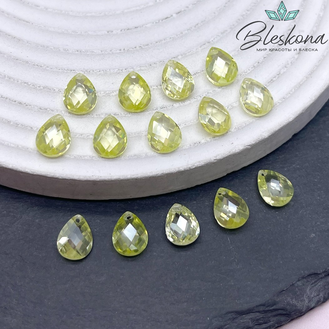 9*6 мм, Подвеска Циркон капля светло-зеленая (кубический цирконий, фианит) 