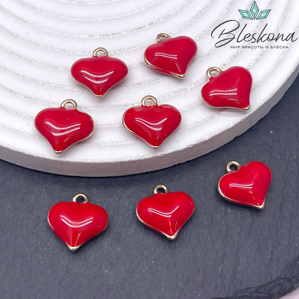 15*15 мм Цвет золото, Подвеска Сердце красная эмаль