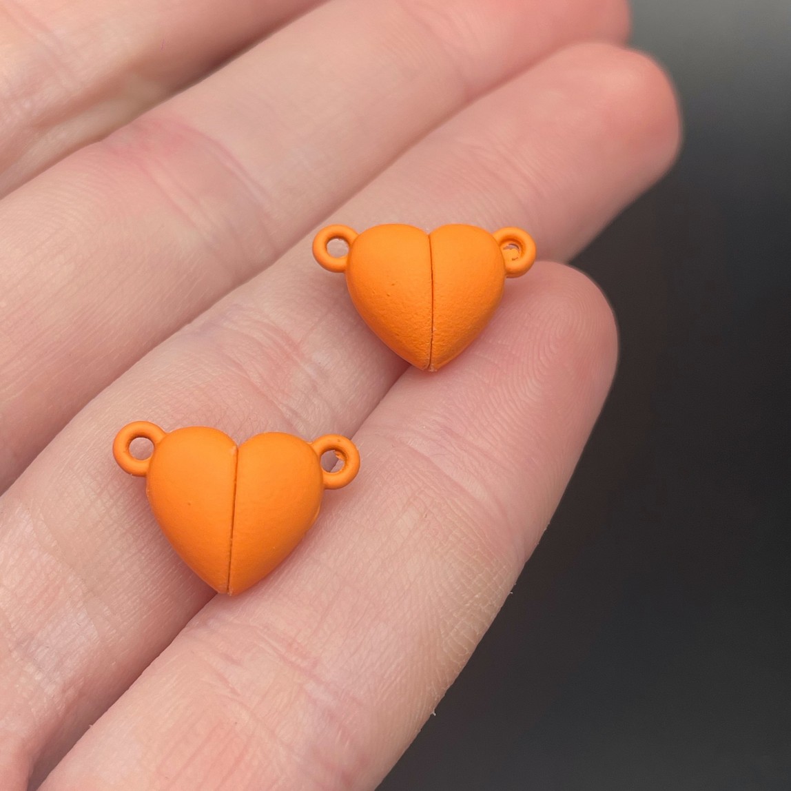 10*15,5мм , Замок магнитный сердце оранжевая эмаль  матовая