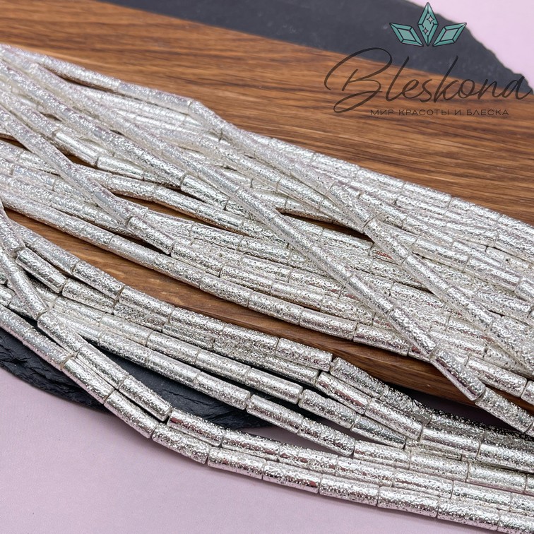13*4 мм Гематин имитация, пористый, цвет светлое серебро, трубочки