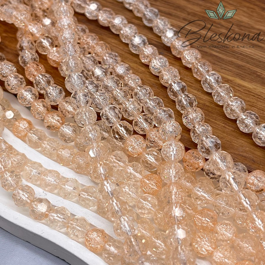 Кварц снежный огранка бледно- оранжевая (имитация) 8 мм