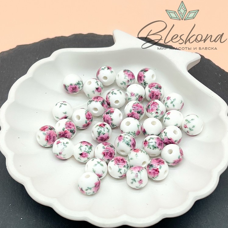 10 мм Керамика Бусина роспись гжель №5 (штучно)