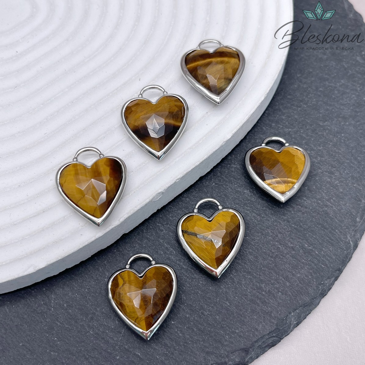 23,5*19 мм,Подвеска Сердце Тигровый глаз ,цвет серебро