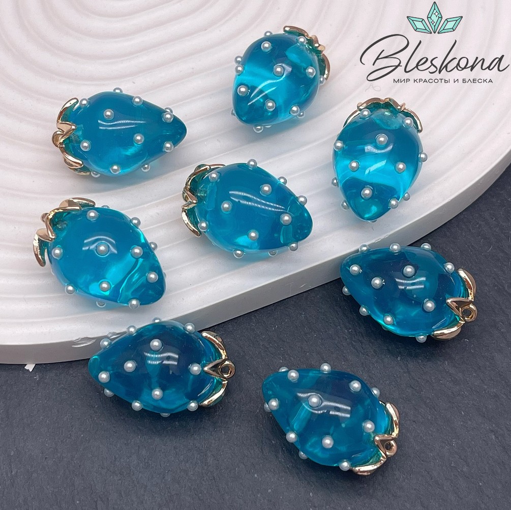 25*17 мм Цвет золото, Подвеска клубничка прозрачная голубая