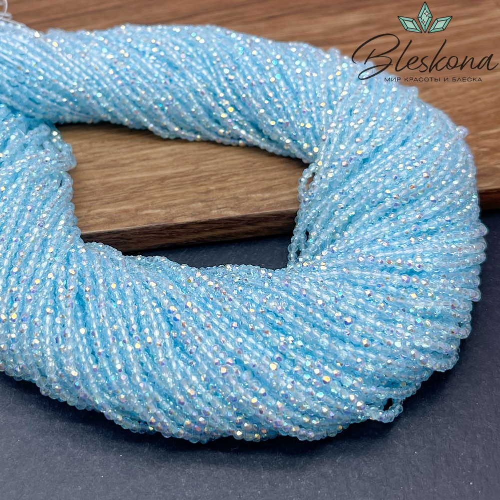 2 мм Бусины стекло небесное с переливом алмазная огранка